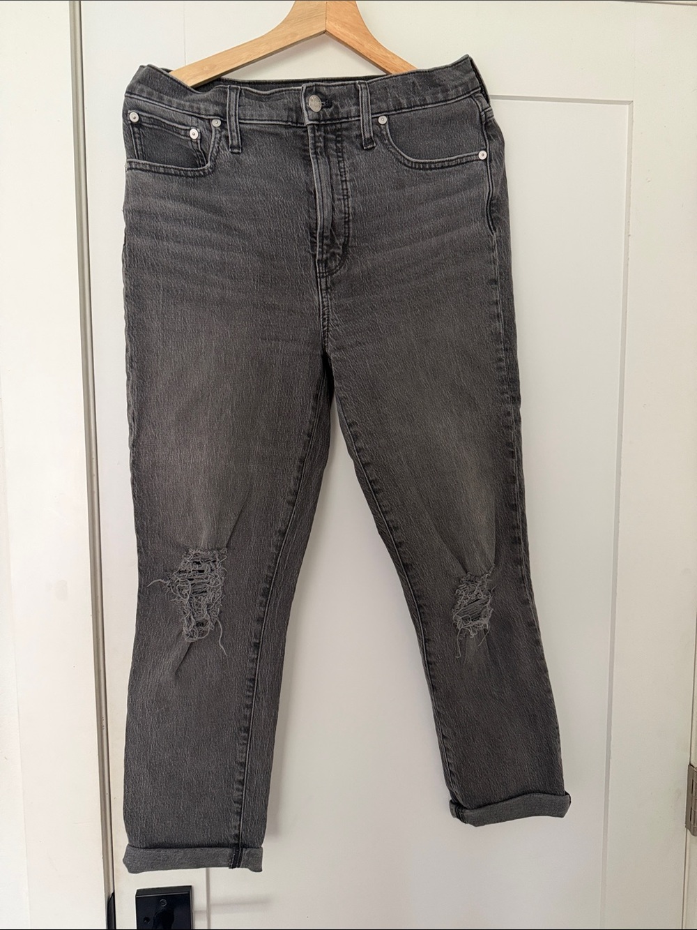 Madewell Straight-Leg Ripped Gray Jeans